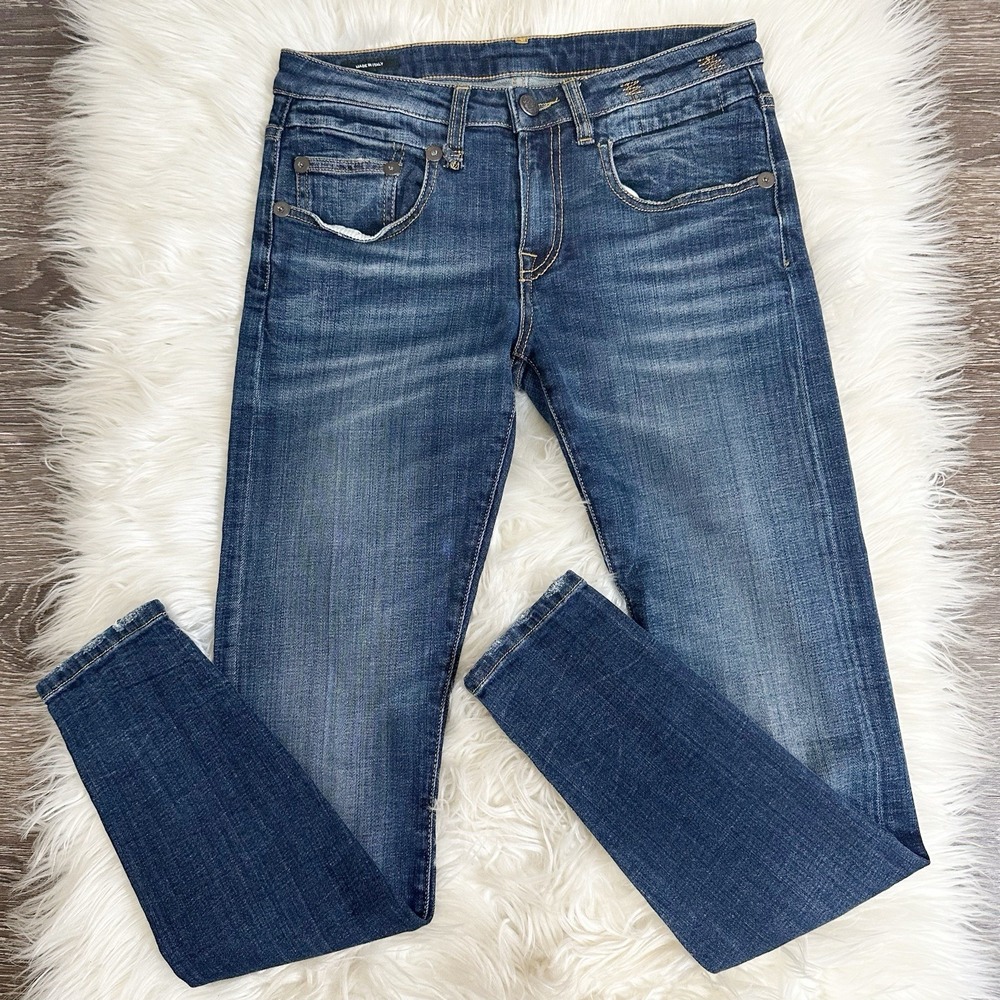R13 Womens Jeans Boy Skinny Size 24 Wash Howell Indigo Made in Italy Mid Rise